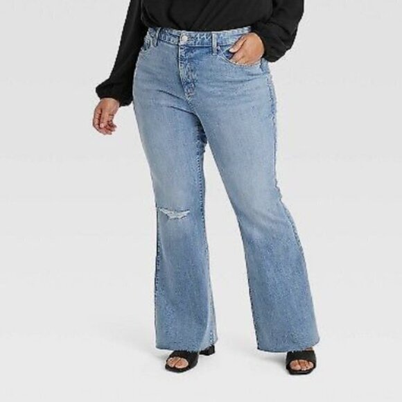 NEW Ava & Viv Women's Blue Jeans Size 22 High-Rise Flare Raw Hem Distressed - Picture 14 of 14